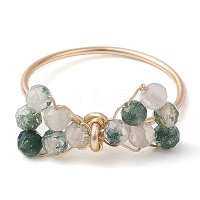 3Pcs 3 Styles Bowknot Natural Apatite & Moss Agate & Amethyst Beaded Finger Rings Sets RJEW-TA00148-1