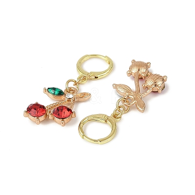Cherry Alloy Rhinestone Dangle Hoop Earrings EJEW-JE06359-1