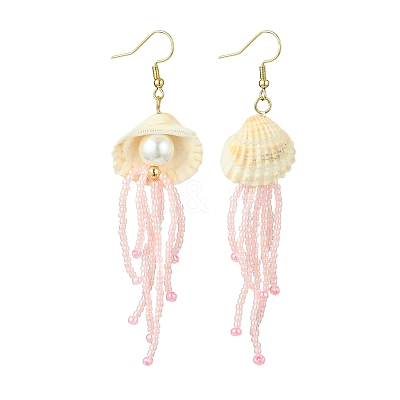Natural Clam Shell Imitation Pearl Dangle Earrings EJEW-MZ00231-03-1