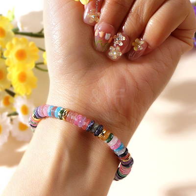 Natural Mixed Gemstone & Brass Beads Stretch Bracelets for Women RV1969-1-1