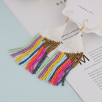 Glass Seed Bead Dangle Earrings FS-WGEE6BC-08-1