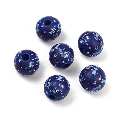 Independence Day Theme Wood European Beads WOOD-Z005-01C-01-1