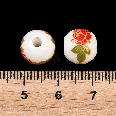 Floral Printed Porcelain Beads PORC-Q199-10mm-15-1