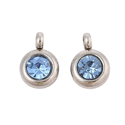 Trendy Original Color 304 Stainless Steel Faceted Grade A Rhinestone Flat Round Charms Pendants RB-N030-01I-1