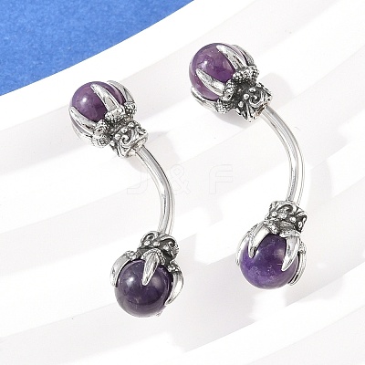 316 Stainless Steel Dragon Claw with Natural Stone Ball Curved Barbell Belly Rings AJEW-C044-06AS-02-1