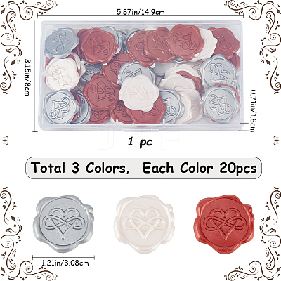 60Pcs 3 Colors Heart Adhesive Wax Seal Stickers DIY-CP0010-21-1