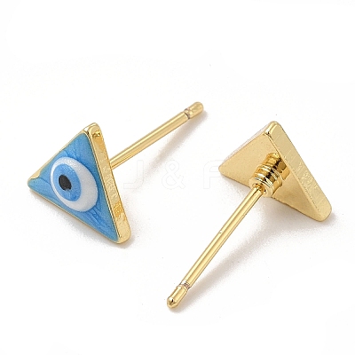 Enamel Triangle with Evil Eye Stud Earrings EJEW-E274-04G-10-1