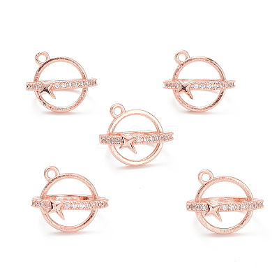 Rack Plating Brass Pave Clear Cubic Zirconia Bead Cage Pendants KK-G464-10RG-1