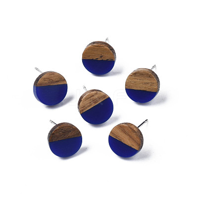 Opaque Resin & Walnut Wood Stud Earrings EJEW-N017-008-B06-1