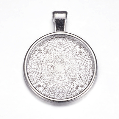 Flat Round Alloy Pendant Cabochon Settings PALLOY-A15654-N-1