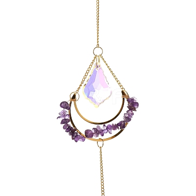 Natural Amethyst Chips & Agate Slice Suncatcher AJEW-C048-01F-1