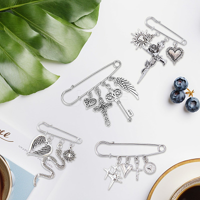 4Pcs 4 Styles 304 Stainless Steel Brooches JEWB-BM0001-02-1