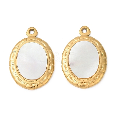 304 Stainless Steel Natural White Shell Pendants STAS-L288-04G-02-1