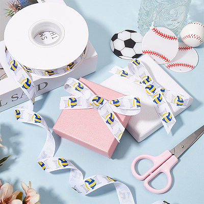 25 Yards Sport Ball Theme Printed Polyester Grosgrain Ribbon OCOR-WH20002-03B-03-1