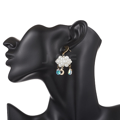 3D Cloud Glass Seed Beades Dangle Stud Earrings EJEW-MZ00644-02-1