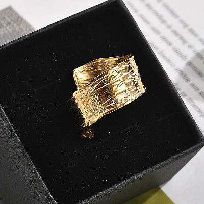 304 Stainless Steel Open Cuff Ring for Women RJEW-M049-01G-03-1