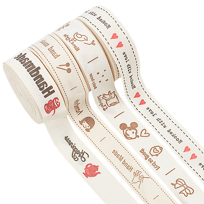4 Rolls 4 Styles Cotton Handmade Printed Ribbon OCOR-NB0002-08-1