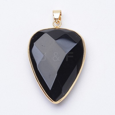 Faceted Natural Dyed & Heated Black Agate Pendants G-F340-02E-1