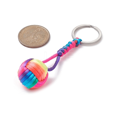 Nylon Braided Ball with Wood Round Keychains KEYC-JKC00480-1