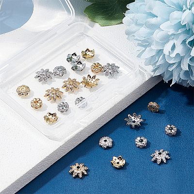 24Pcs 6 Styles Brass Clear Cubic Zirconia Spacer Beads KK-CA0003-63-1
