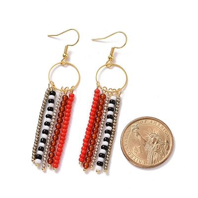 Natural Red Agate & Glass Seed Beaded Tassel Earrings EJEW-JE04805-1