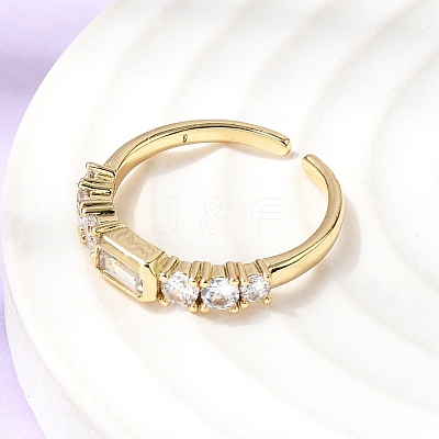 Brass with Cubic Zirconia Cuff Rings for Women RJEW-B160-07A-G-1