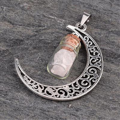 Column Glass Bottle with Rose Quartz inside Pendants PALLOY-JF00170-02-1