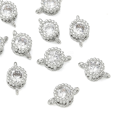 SHEGRACE Brass Pave Clear Cubic Zirconia Flat Round Connector Charms XGRQ3D158-499P-1