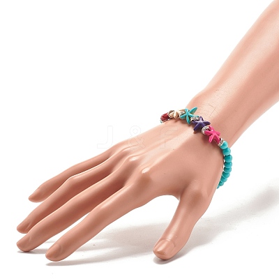 Synthetic Turquoise(Dyed) Starfish Stretch Bracelet BJEW-JB07702-03-1