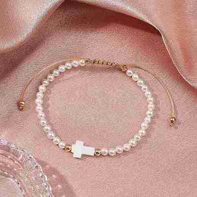 Shell Pearl Braided Bead Bracelets BJEW-JB11479-04-1