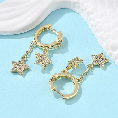 Brass Micro Pave Clear Cubic Zirconia Huggie Hoop Earrings EJEW-K083-43G-1