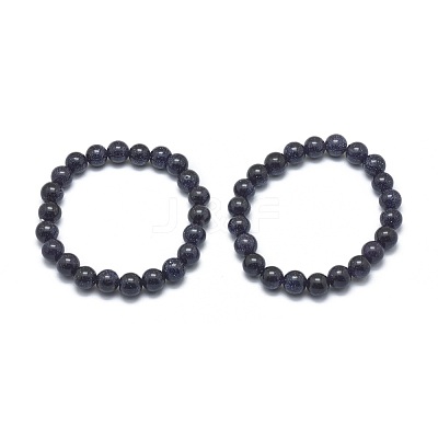 Synthetic Blue Goldstone Beads Stretch Bracelets BJEW-G617-01B-02-1