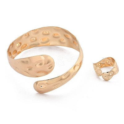 Snake Shape Hammered Iron Cuff Bangle & Ring SJEW-G085-01G-1