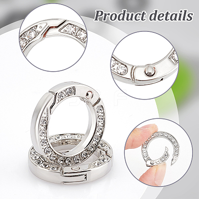 12pcs Alloy Spring Gate Ring with Rhinestone FIND-UN0003-37P-1