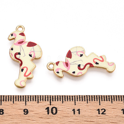 Printed Light Gold Tone Alloy Pendants ENAM-N056-210J-1