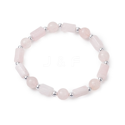 Natural Rose Quartz Round Beaded Stretch Bracelets for Women BJEW-JB11137-03-1