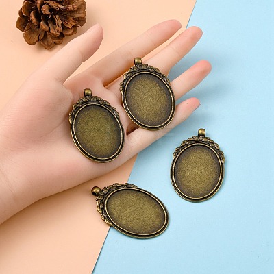 Tibetan Style Alloy Pendant Cabochon Bezel Settings TIBEP-M018-62AB-NF-1