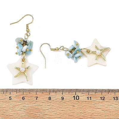 Natural Larimar & Natural Freshwater Shell & Alloy Dangle Earring for Women EJEW-JE07403-1