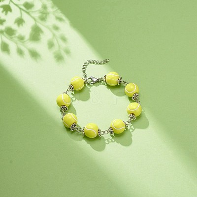 Sport Ball Theme Acrylic Round Beaded Bracelet BJEW-JB08660-03-1