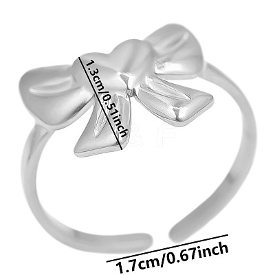 304 Stainless Steel Bowknot Open Cuff Ring for Women YP8542-1-1