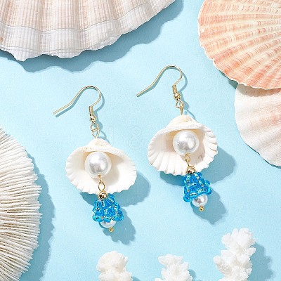 Shell Glass Dangle Earrings EJEW-MZ00424-03-1