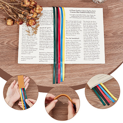 5Pcs 5 Colors Colorful Ribbon PU Leather Bookmarks AJEW-CP0003-86B-1