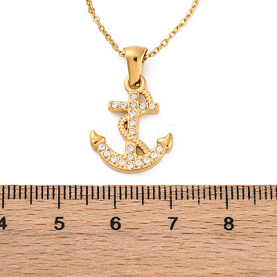 304 Stainless Steel Crystal Rhinestone Anchor Pendant Necklaces NJEW-Z057-01A-G-1