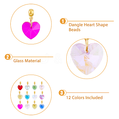 24Pcs 12 Colors Faceted Glass European Dangle Charms PALLOY-AB00176-1