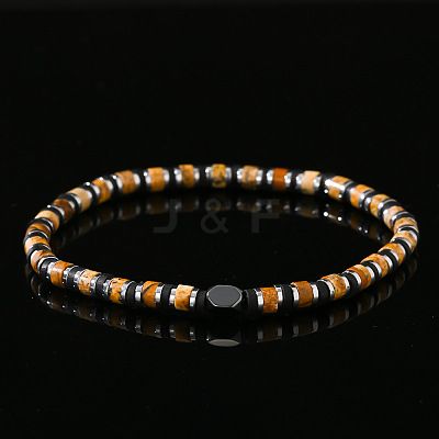 Natural Picture Jasper & Synthetic Non-magnetic Hematite Beads Stretch Bracelets for Men NY6374-1