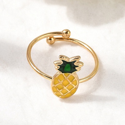 Adjustable 304 Stainless Steel Enamel Cuff Rings for Women RJEW-B152-01G-02-1