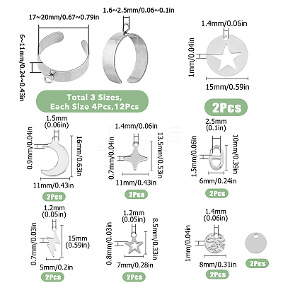 DIY Moon & Star & Lightning Stainless Steel Charms Cuff Ring Making Kit DIY-FI0001-01-1