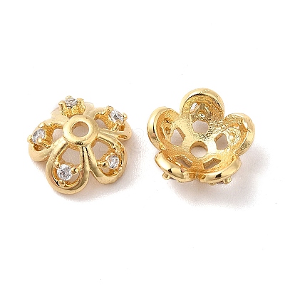 Brass Micro Pave Cubic Zirconia Bead Cap KK-E068-VF844-2-1