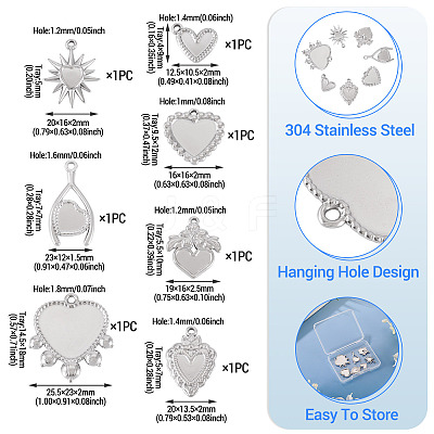 7Pcs 7 Styles 304 Stainless Steel Pendant Cabochon Settings STAS-TA0005-83-1