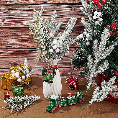 70Pcs 7 Styles PU & Iron Artificial Pine Needle Branches FIND-GA0005-49-1